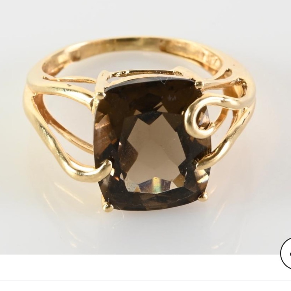 Vintage 14K Yellow Gold Smoky Quartz Designer Ring 8